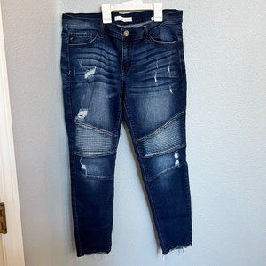 Kancan Moto Distressed Dark Wash Jeans